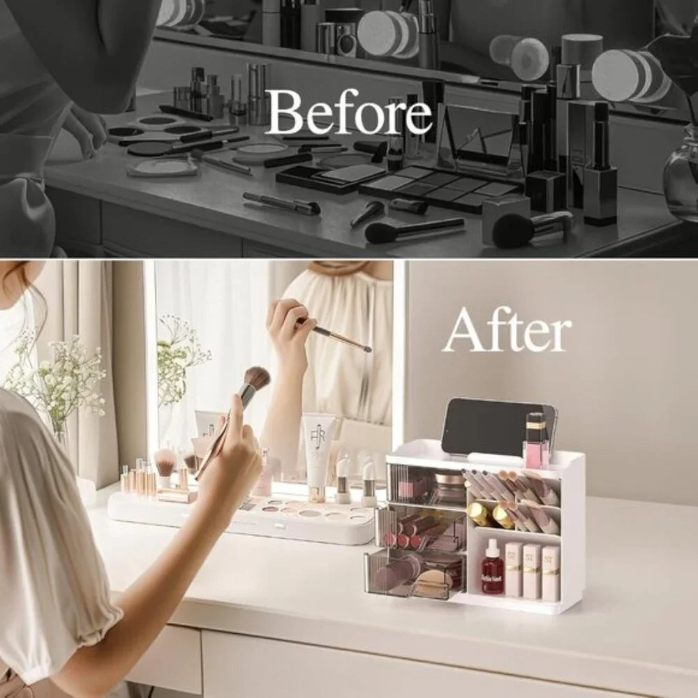 New Makeup Organizer with Drawers, Stackable Vanity Storage for Skincare & More